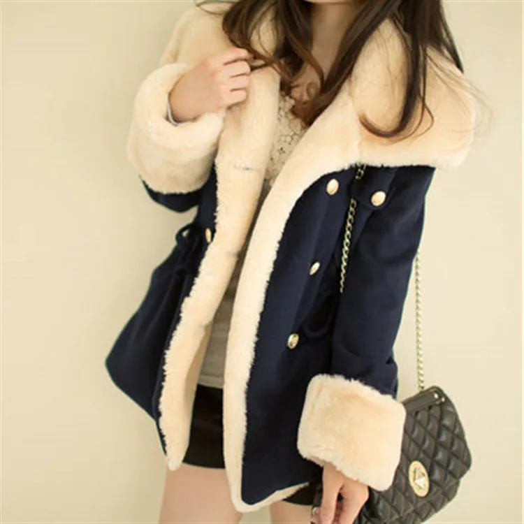 Быстрая доставка 2018 зимнее теплое пальто женское Шерстяное тонкое двубортное