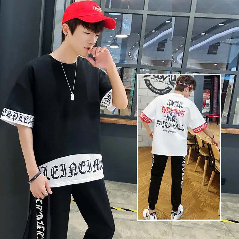 

2019 New Style Men's Short-sleeved T-shirt Trend Casual Sports Summer Set Spring And Summer Half Sleeve Popular Brand Men's Suit