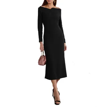 

2021 Black Women Pencil Dress Spring Autumn Long Sleeves Irregular Collar Long Female Dress With Hip Wrap Fishtail OL Vestidos