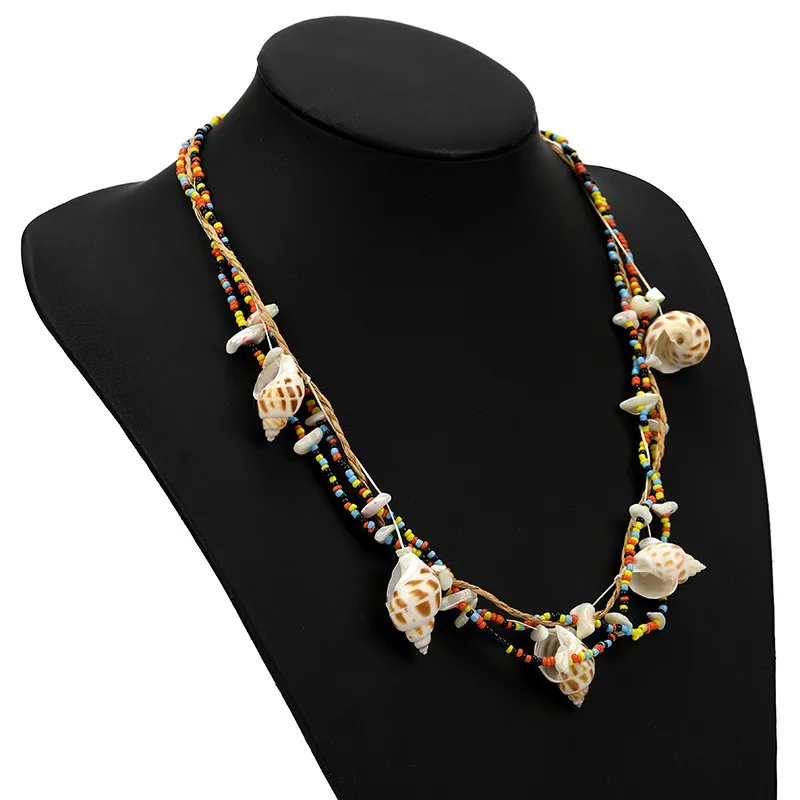 Bohemian Handmade Woven Multilayer Natural Shell Pendant Necklace For Women Girls Party Gift Wedding Summer Choker Necklaces