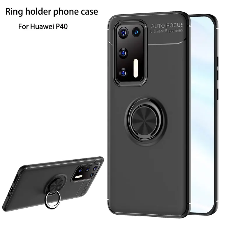 soft tpu magnetic holder case for huawei p40 silicone thin back cover p30 pro ring bracket | Мобильные телефоны и