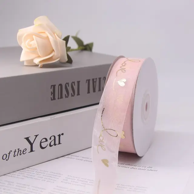 25mm Wide-Sided Ribbons Like You Confession Bowknot Wedding Gauze Christmas Party Packaging Decoration Lace Crafts Ribbon Pink