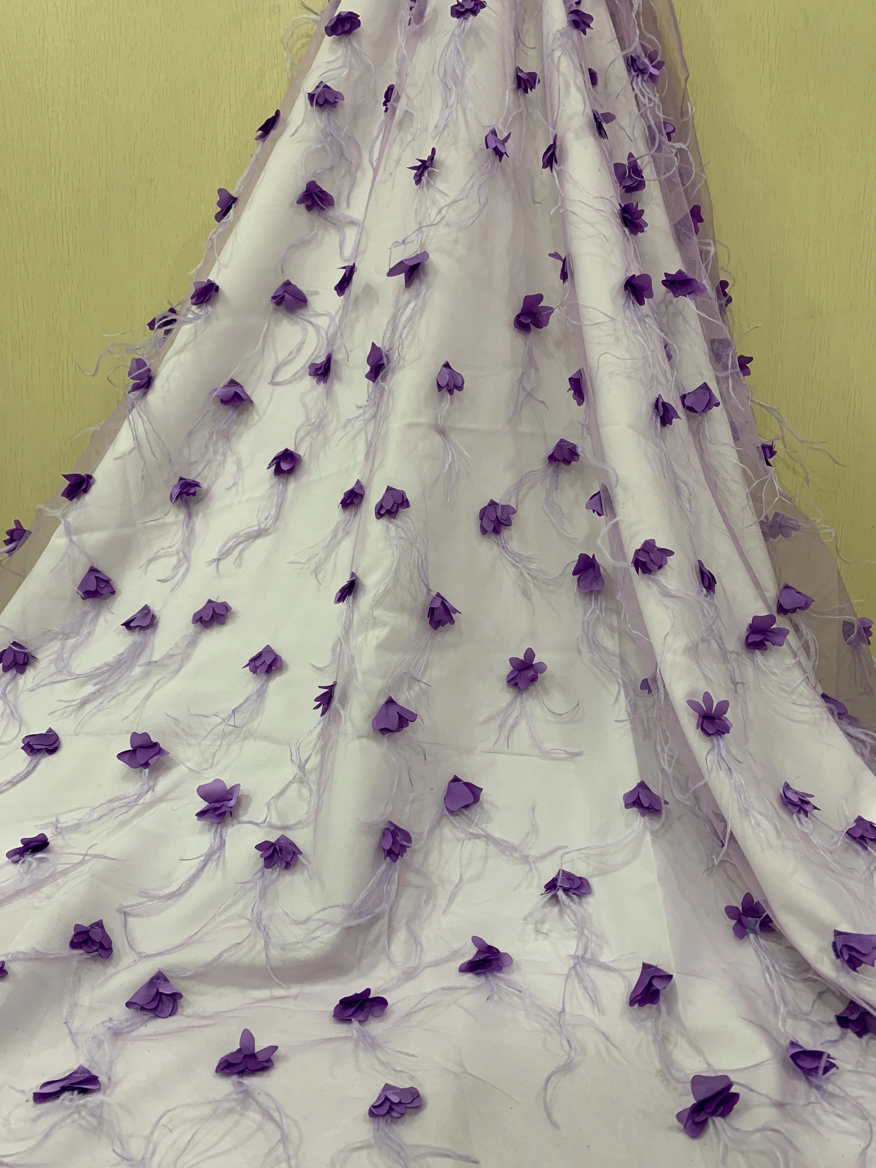 Роскошный 3D цветок нигерийская кружевная ткань черный фиолетовый перо вышитый тюль кружево африканская сетчатая кружевная ткань для вечерние
