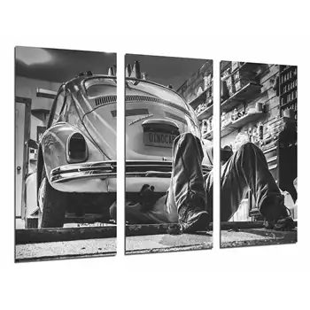 

Vintage car, beetle black and white, photo print on wood, modern picture decorative 26595