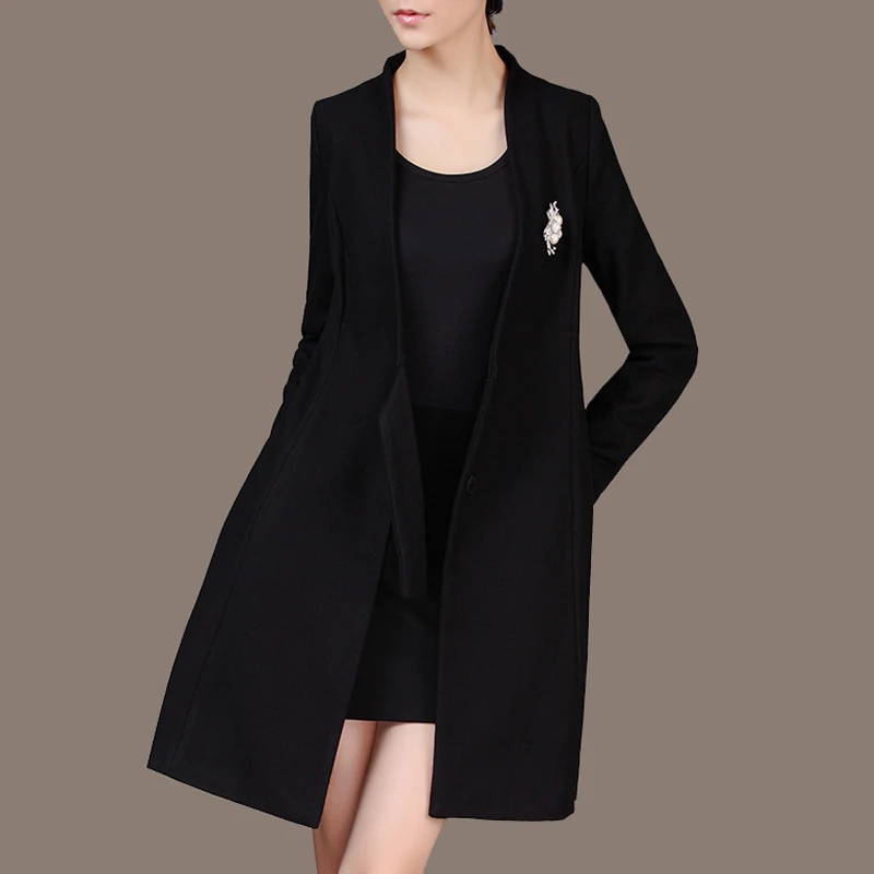 Зимнее офисное женское модное шерстяное длинное пальто с v-образным вырезом и длинным рукавом, Женское шерстяное пальто и куртка черного и фиолетового цвета