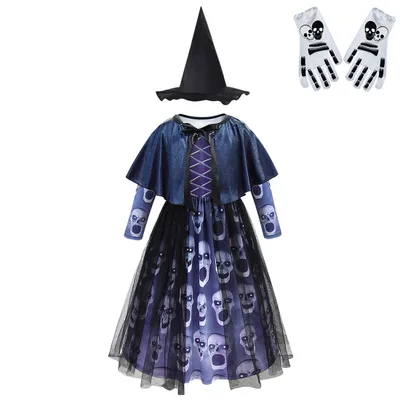 Детский костюм для косплея, костюм, детский костюм на Хэллоуин, костюм ужасного призрака для детей 5-14 лет, платья для выступлений и шали, 80151 - Цвет: ddress hat glove5