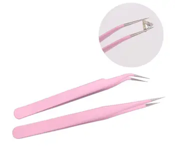

Nail Art Acrylic Gel Picking Tool Pink Eyelash Tweezers DIY Hand Clip Tweezers For Eyelash Extension Eyebrow Tweezer SN667