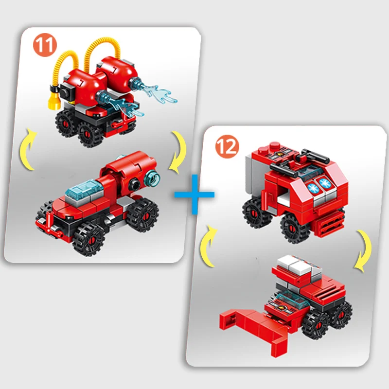 Building Blocks Fire Truck 12in1 City Building Bricks Fire Car Boat Stacking Toy Aircraft Rescue Robot Mini Fun Gift For Boy Kid