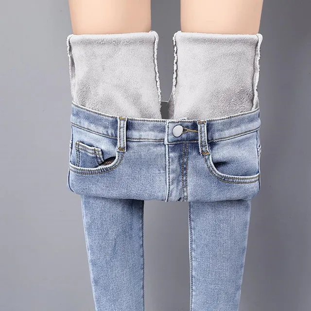 Light blue gray Winter Warm Jeans Woman New High Waist Casual Velvet Ladies Trousers Female Pantalon Denim jeans for Women Pants Plus size - Цвет: Light blue gray