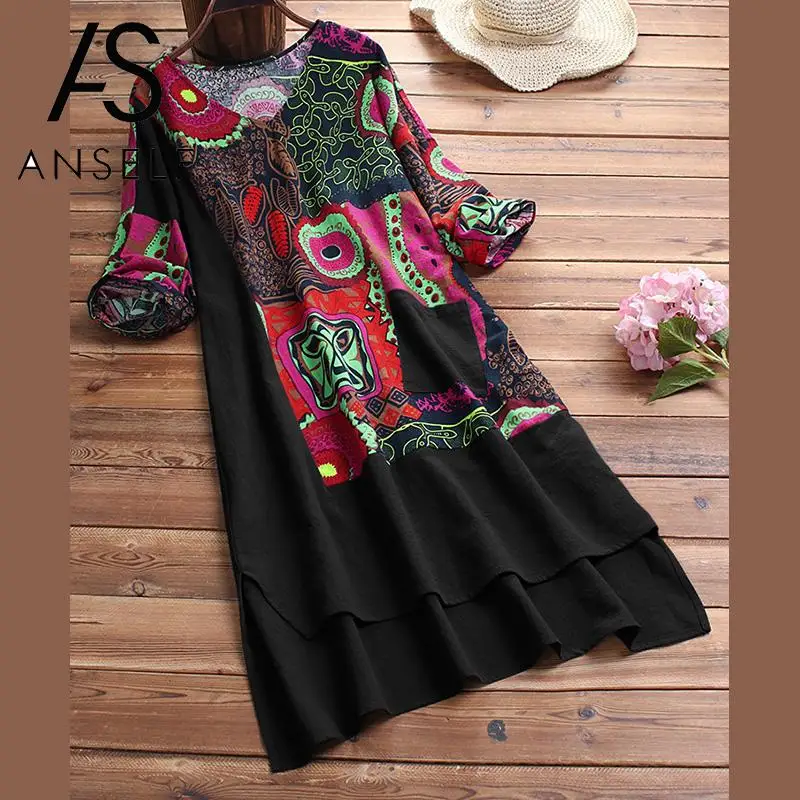 Винтажное платье женское льняное Хлопковое платье 3XL 4XL 5XL Плюс Размер халат с v-образным вырезом с коротким рукавом асимметричное платье с разрезом по краям Ретро