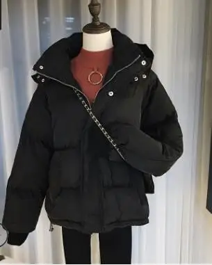 Abrigos mujer invierno парка на молнии Короткая хлопковая стеганая куртка с капюшоном теплая зимняя куртка женская однотонная зимняя куртка для женщин s R7 - Цвет: black