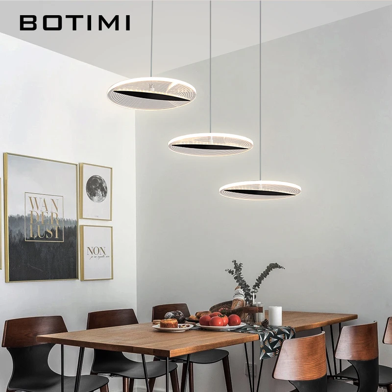 

BOTIMI Modern LED Pendant Lights With Acrylic Metal Lampshade For Dining Room Creative Adjustable E27 Round Hanging Kitchen Lamp