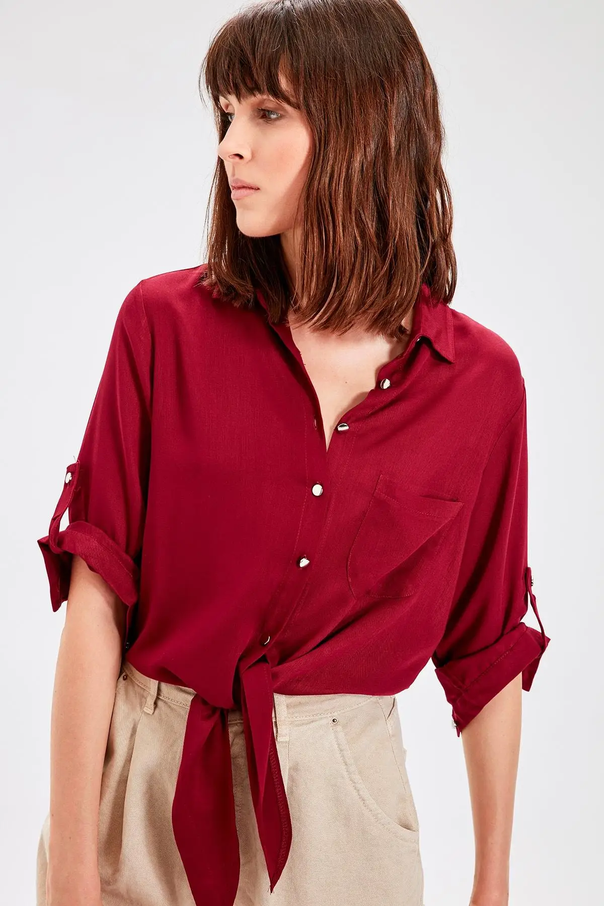 Trendyol темно Бордовая муфта detaymi Bluz TWOAW20BZ0668| |