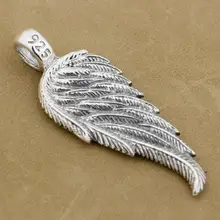 LINSION Angel в форме птичьего крыла перо 2 стороны стерлингового серебра 925 Подвеска 8A008