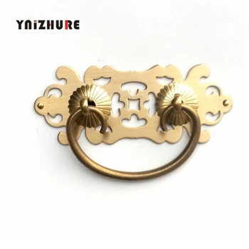 

98mm Antique Copper Drawer Handle Chinese Furniture Brass Hardware Cabinet Handle Retro Rings Screw Mount