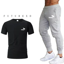 Новая мужская спортивная одежда, брендовый костюм, толстовка, футболка с коротким рукавом+ штаны для бега, 2 комплекта, повседневный костюм с футболкой