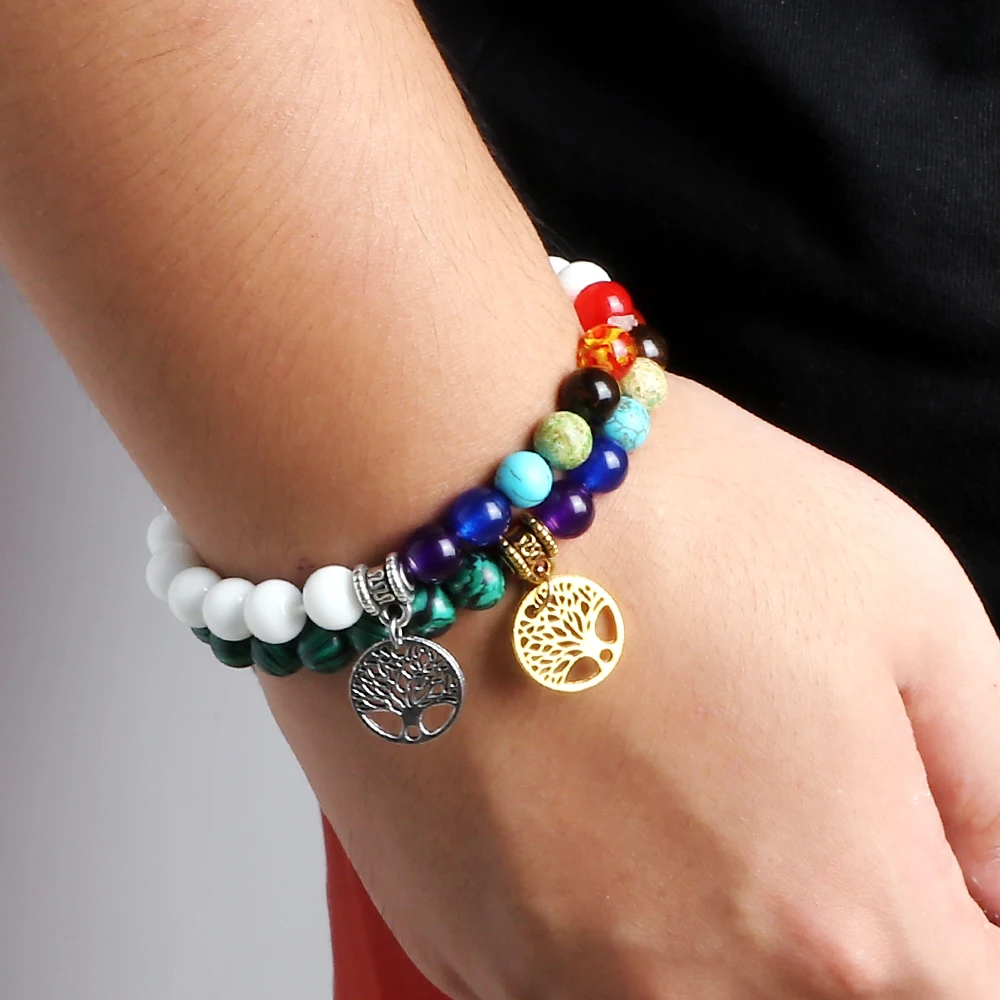 Bracelets d'arbre de vie de 7 chakras en pierre naturelle Reiki, perles de guérison, Bracelets pour femmes et hommes, Bracelet de Yoga, bijoux de méditation, cadeau