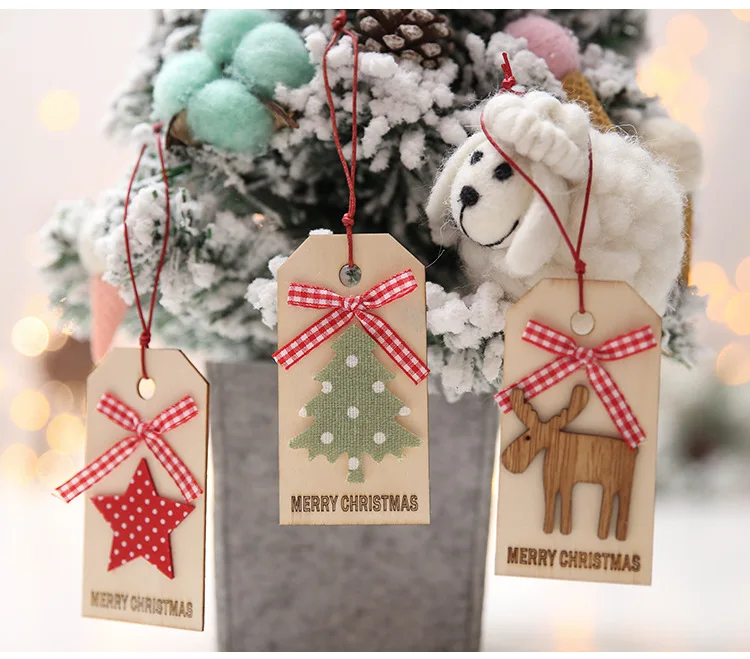 Xmas Tree Ornaments Decor DIY Wood Crafts Merry Christmas Pendant Ornaments Gifts Christmas Decorations for Home