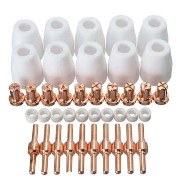 

40Pcs Air Plasma Cutter Consumables Extend Fit for Pt-31 Lg-40 Torch Cut-40 50 Standard Tips/Nozzle Electrodes Shield Cup