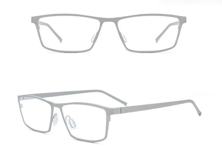 Ultralight pure titanium frames 1871 business style men eyewear can be myopia reading glasses 1.74 anti-blue lenses - Цвет оправы: silver