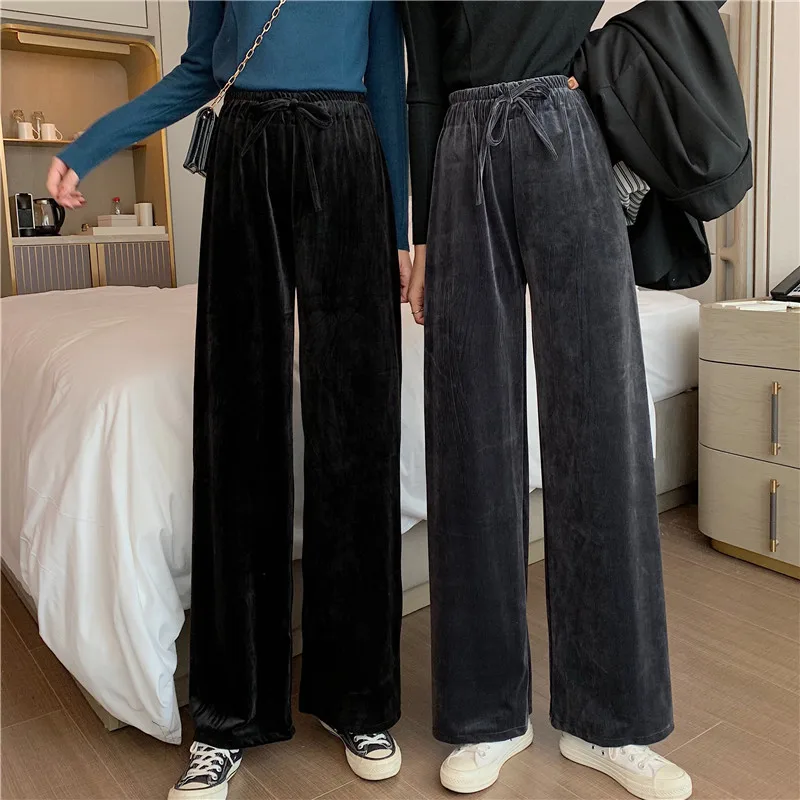 Joinyouth корейские брюки полной длины свободные тонкие штаны Femme однотонные штаны с высокой эластичной талией Harajuku бархатная женская одежда 299