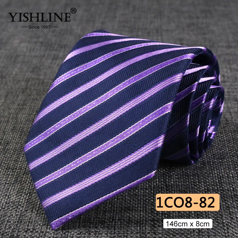 1CO8-82 YISHLINE, распродажа, 8 см, мужские галстуки, классический галстук, синий, для мужчин, в полоску, в клетку, серый, розовый, деловой галстук для жениха, свадебные аксессуары - Цвет: 1CO8-82