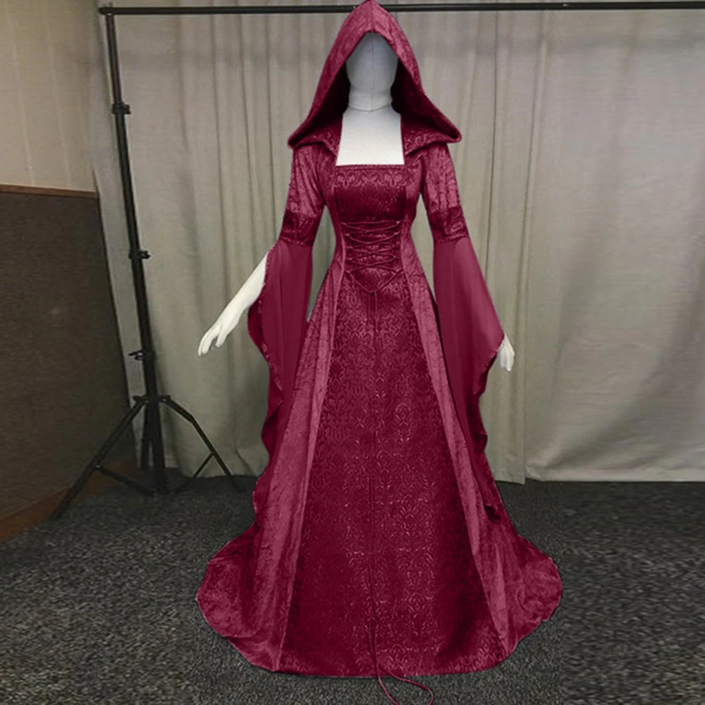 FREE OSTRICH Medieval Dress Gown Robe Palace Princess Dress Adults Vintage Evening Hooded Long Sexy Party Halloween Costume 1014