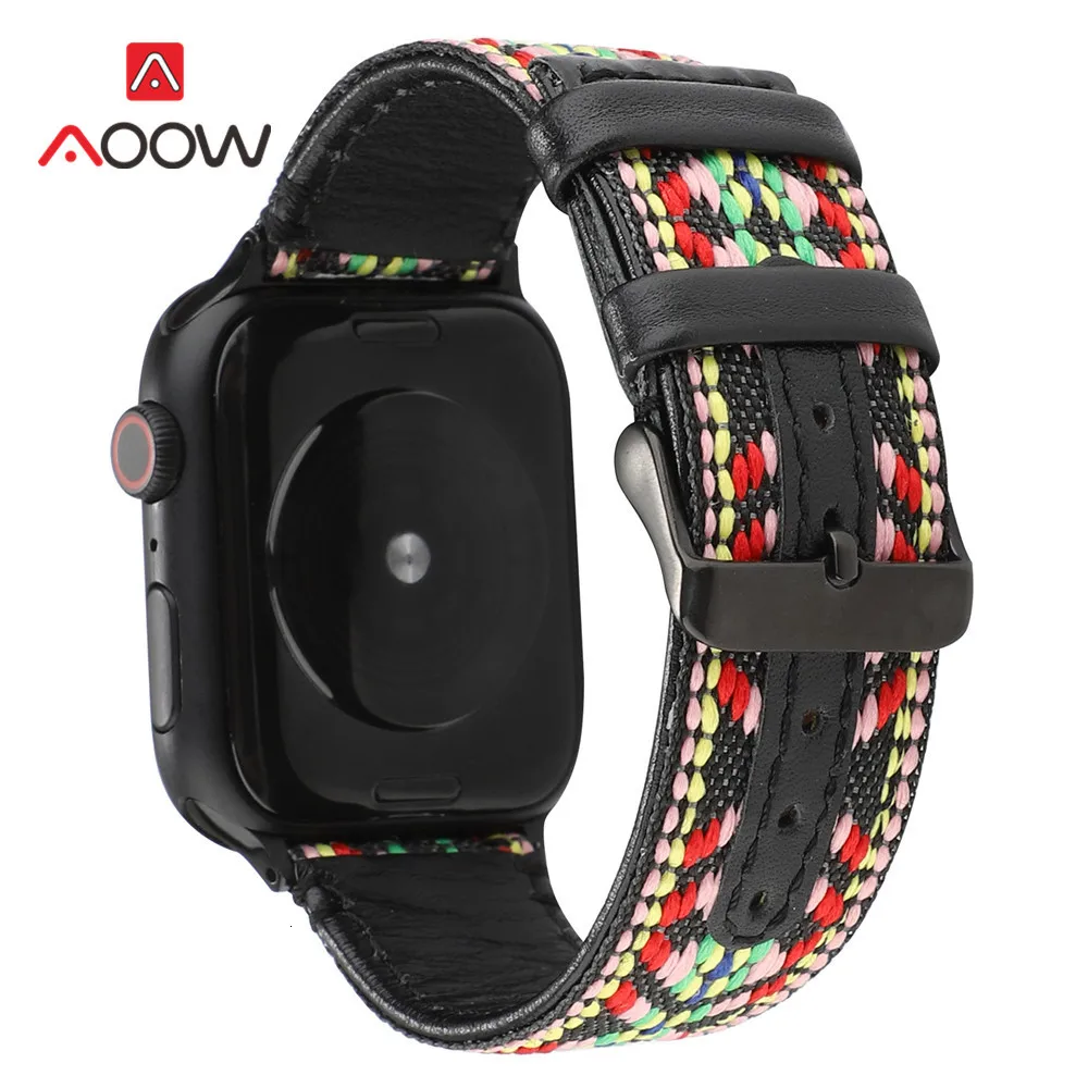 Богемский стиль нейлоновый ремешок для часов из натуральной кожи для Apple Watch 4 5 38 мм 42 мм 40 мм 44 мм Ретро Браслет ремешок для iWatch 1 2 3