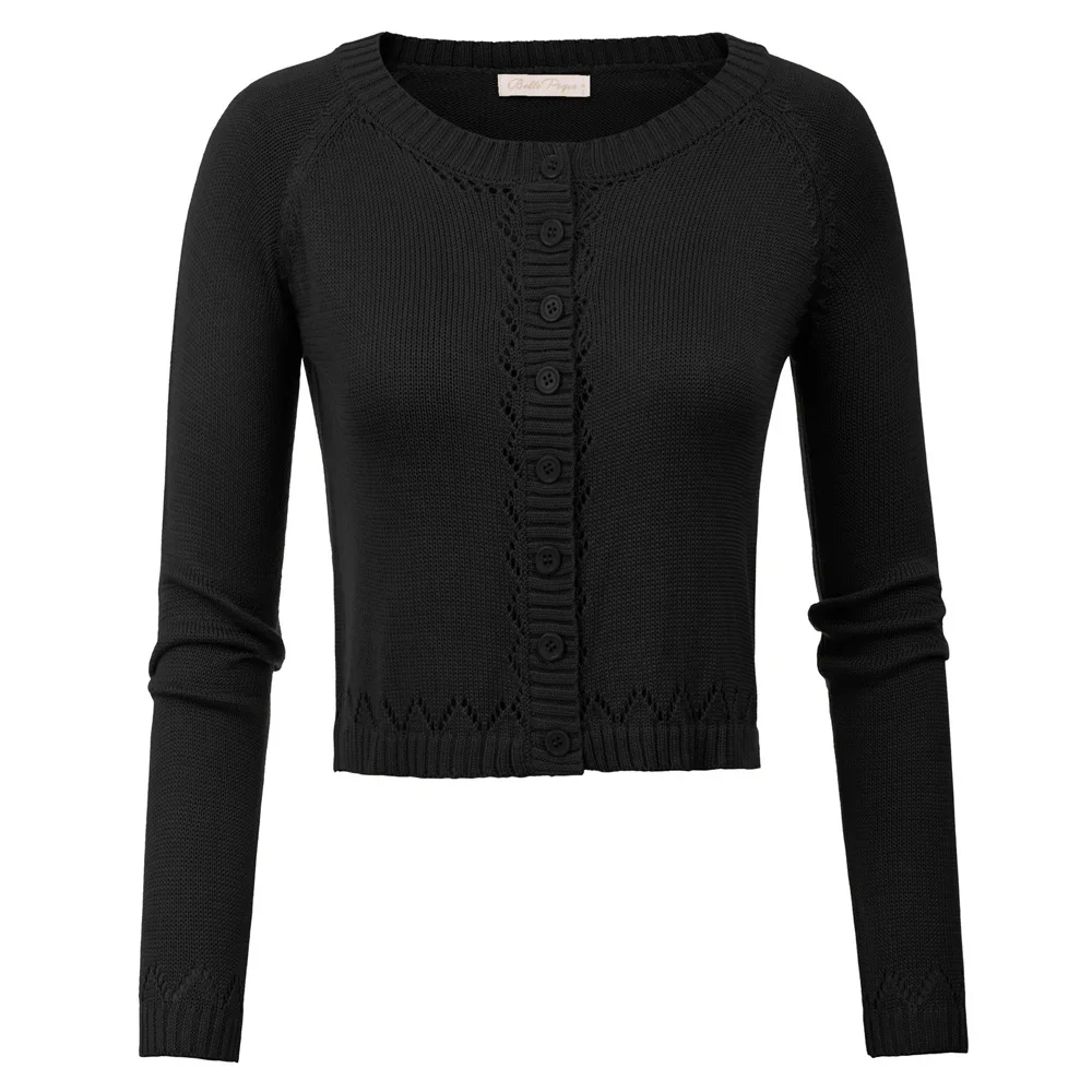Black Belle Poque, Женский вязаный кардиган на пуговицах, свитер, однотонный, свободный, однобортный, Повседневный, вязаный кардиган, верхняя одежда, зимняя куртка - Цвет: Black