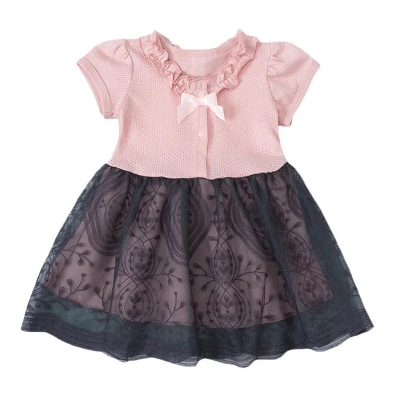 

Summer Kids Girls Casual Short Sleeve Bowknot Design Dress Costume Baby Children Mesh Dresses 2019