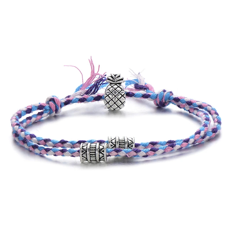 Уникальный Тибетский серебристый цвет Шарм ананас браслеты для женщин и мужчин винтажный многослойный Плетеный браслет подарки другу