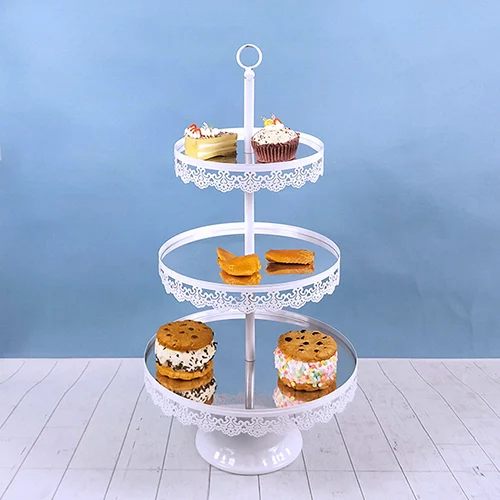 White 3 layer tower Tobs 7 шт./компл. свадебный торт стенд Набор для вечерние украшения с кружевным краем серебро зеркало торт инструменты печенье платформа отображения - Цвет: White 3 layer tower
