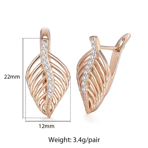 Shaped Stud Earring 585 White Rose Gold Color Geometric Cut Out Leaf Clear Cubic Zircon Drop Earrings for Women Girl GE291