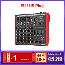 Muslady Портативный 6-канальный смешивания консольный микшер аудио 7-полосным эквалайзером встроенный 48V Phantom Мощность поддерживает подключения BT USB MP3 плеер