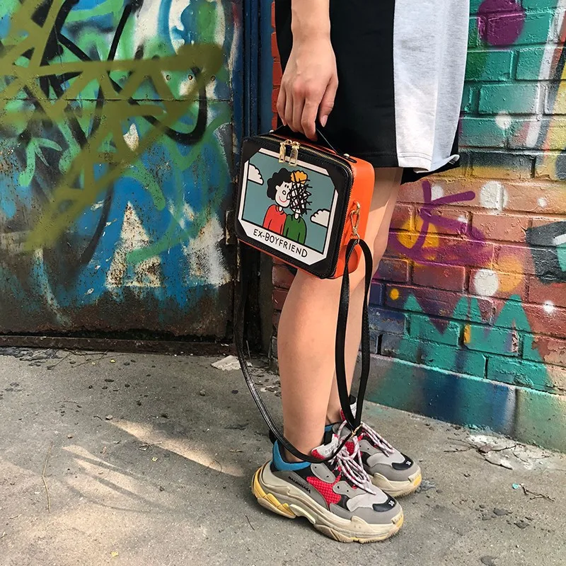 WOBAG корейский стиль Женская сумка через плечо сумка-мессенджер тренд мультфильм печать маленькая квадратная сумка летняя новая женская коробка сумка
