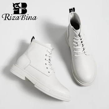 

RIZABINA Woman Ankle Boots Real Leather Winter Shoes Woman Warm Cross Strap Short Boot Lady Casual Daily Footwear Size 34-40