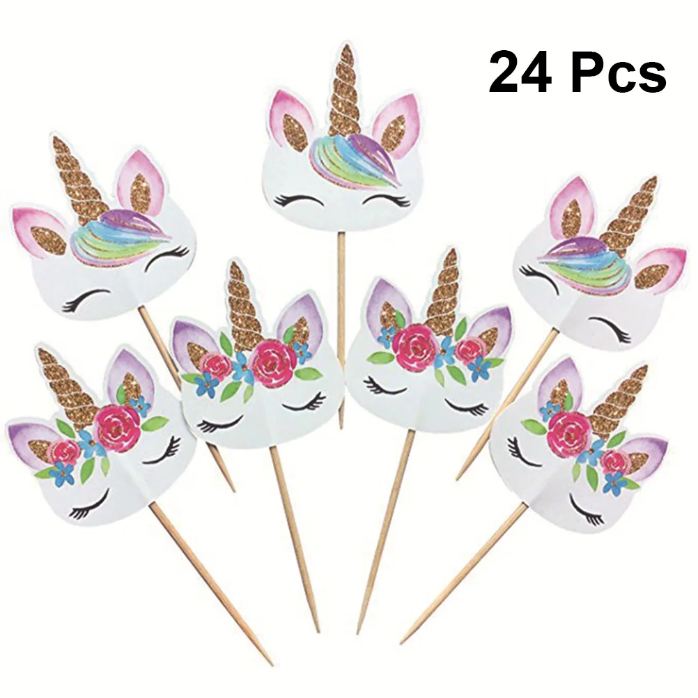 

24pcs Cupcake Toppers Cake Picks Unicorn Shaped Paper Party Supplies Cake Toppers Cupake Picks for Birthday