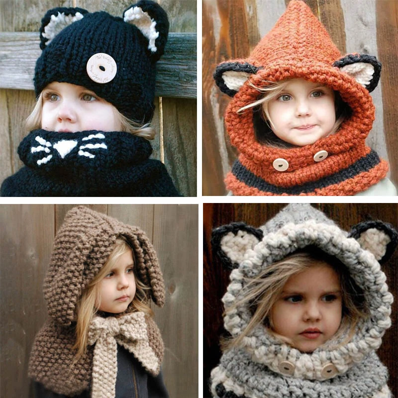 Interesante lotería amplitud Gorro de punto de ganchillo para niños, gorro de invierno con dibujos de  animales, orejeras, capucha, bufanda, Calavera|Sombreros y gorras| -  AliExpress