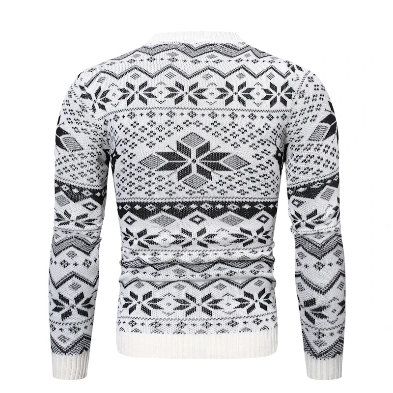 Loldeal Men Long Sleeve Sweater Soft Snowflake Cotton Knit Round Neck Casual