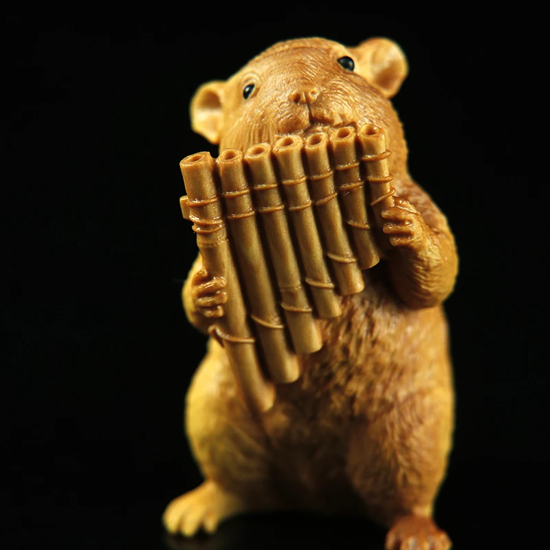 Резьба из самшита зодиака ремесло животное мышка статуя украшение для дома