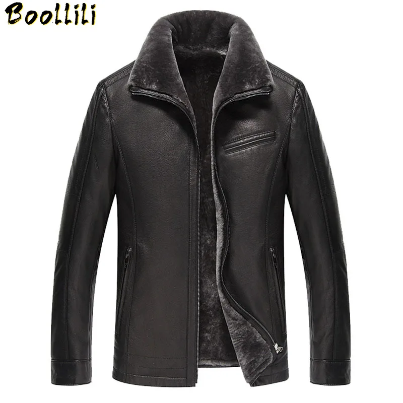 

Boollili Men's Genuine Leather Jacket Real Cow Leather Plus Size Cowhide Jackets for Men Natural Lamb Fur Coat
