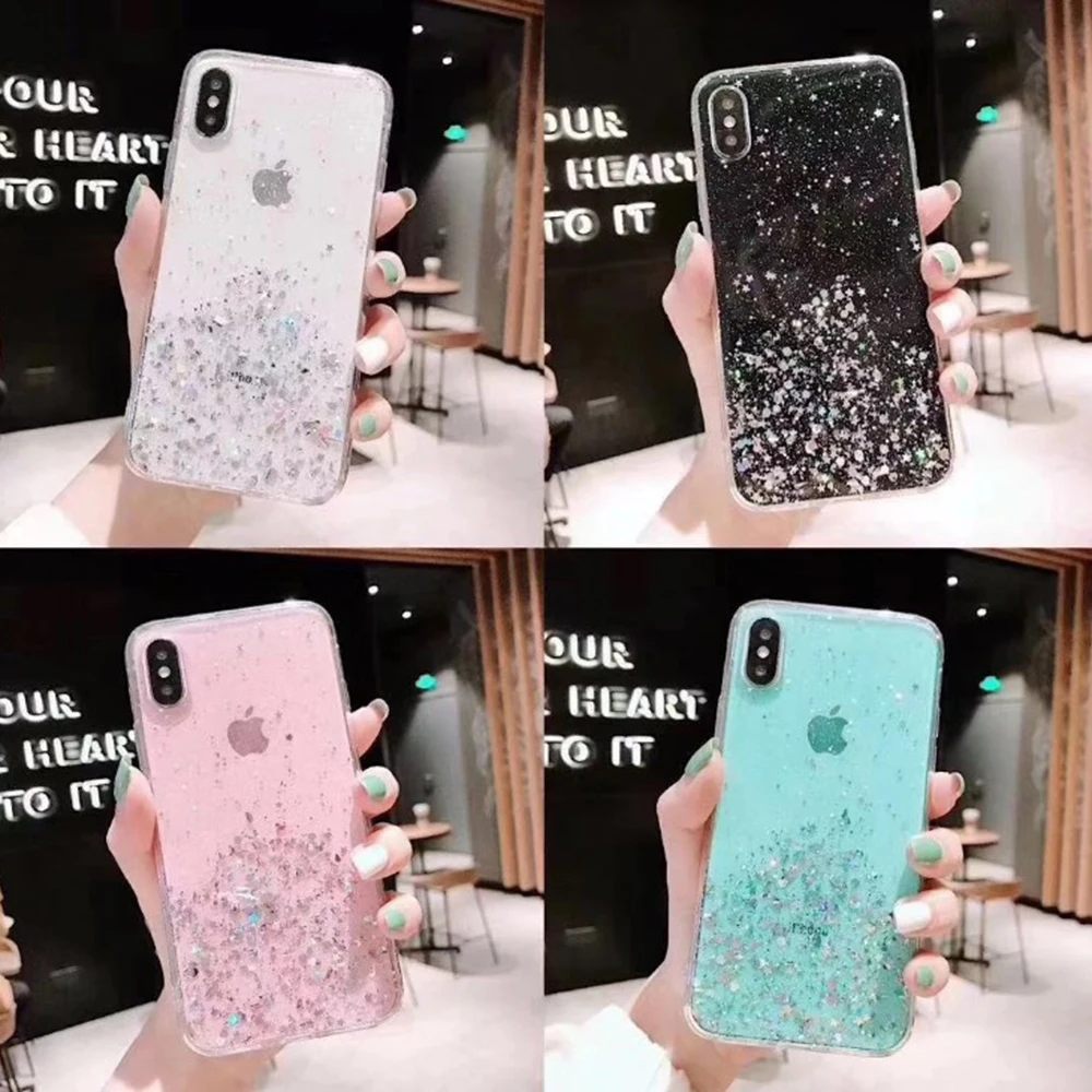 Блестящий чехол из фольги для телефона iPhone 11 Pro XS Max XR X 8 7 6 6s Plus мягкий яркий