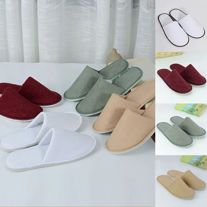 1 Pairs Hotel Travel Spa Disposable Slippers Home Guest Hotel Slippers White Red Grey Beige Kids