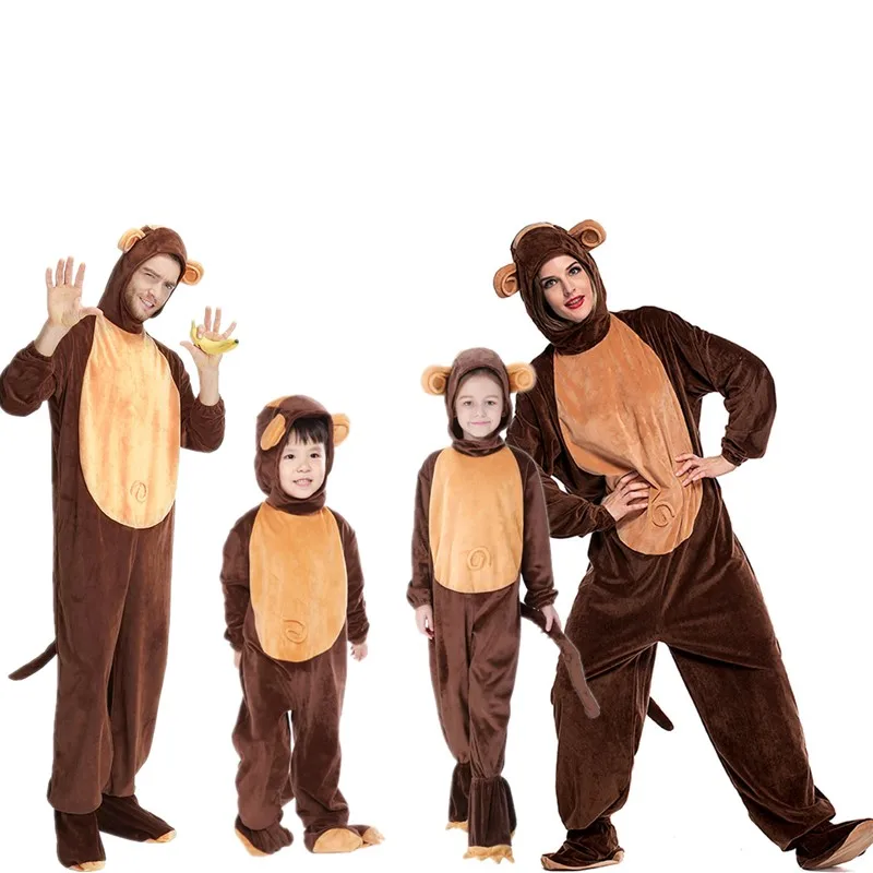 

Halloween Animal Monkey onesie Disguise Cosplay Costume Carnival Party Masquerade Family parent-child Cute Warm Thick Jumpsuit