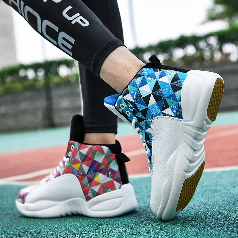 Дышащая Баскетбольная обувь Jordan для мужчин и женщин; спортивная обувь с высоким берцем; баскетбольные кроссовки смешанных цветов в стиле ретро; Мужская Обувь Jordan - Цвет: red-blue