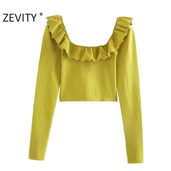 

Zevity New Women Sweet Cascading Ruffle Long Sleeve Short Slimming Sweater Chic Female Square Collar Knitting Pullover Tops S461