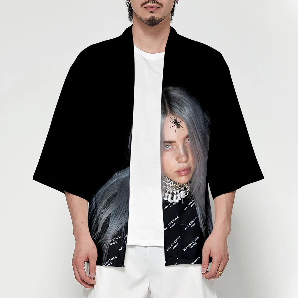 Популярное кимоно Billie Eilish3D, комфортное летнее легкое цветное кимоно с изображением диких звезд, футболка, повседневный топ с короткими рукавами в японском стиле