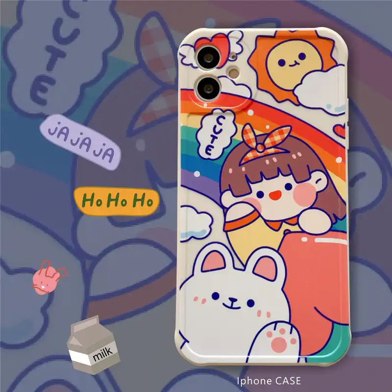 かわいい漫画レインボーベアイラスト韓国電話ケースiphone 12 11プロmax X Xs最大xr 7 8プラスse ケースソフトカバー 電話用緩衝材 Aliexpress