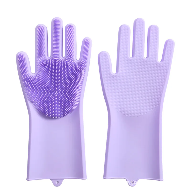 1 пара магия силикона для мытья посуда уборки перчатки силиконовая чистящая щетка для мытья посуды Губка резиновая скраб перчатки теплостойкие - Цвет: Purple