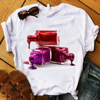

Fashion Summer Paint Ladies Clothes T-shirt Women's Lady Graphic Cute 90s Finger Nail 3D Top Tshirt Female Tee Shirt